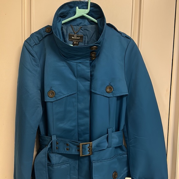 Mango Blue high neck cloth Trench coat with buttons & belt & lining ! - Picture 3 of 11